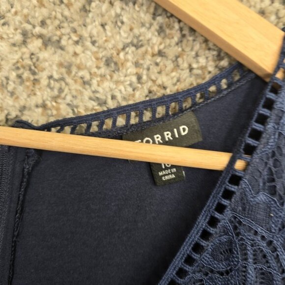 Torrid Dress Womens Plus 16 Navy Blue Lace Mini V Neck Lined Short Sleeve Casual - Picture 6 of 7